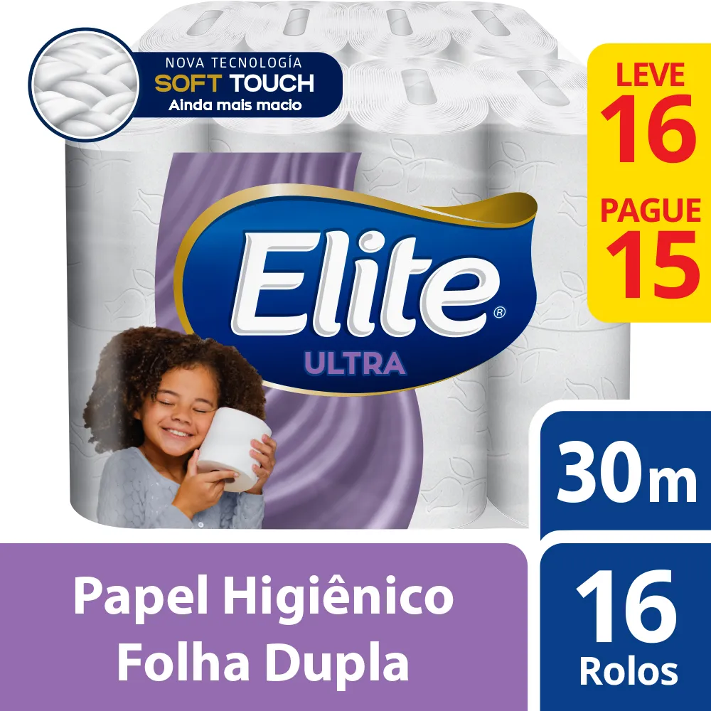 Embalagem de 16 rolos de Papel Higiênico Elite Ultra