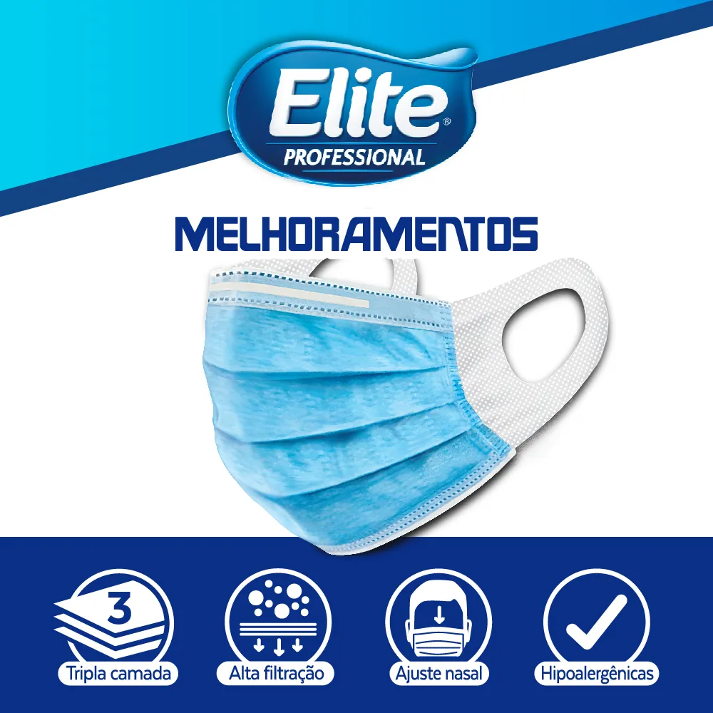 Máscara cirúrgica tripla camada Elite Professional - ajuste nasal