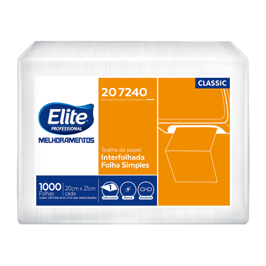 Papel Toalha Interfolhado Folha Simples Elite Classic com 1000 Folhas