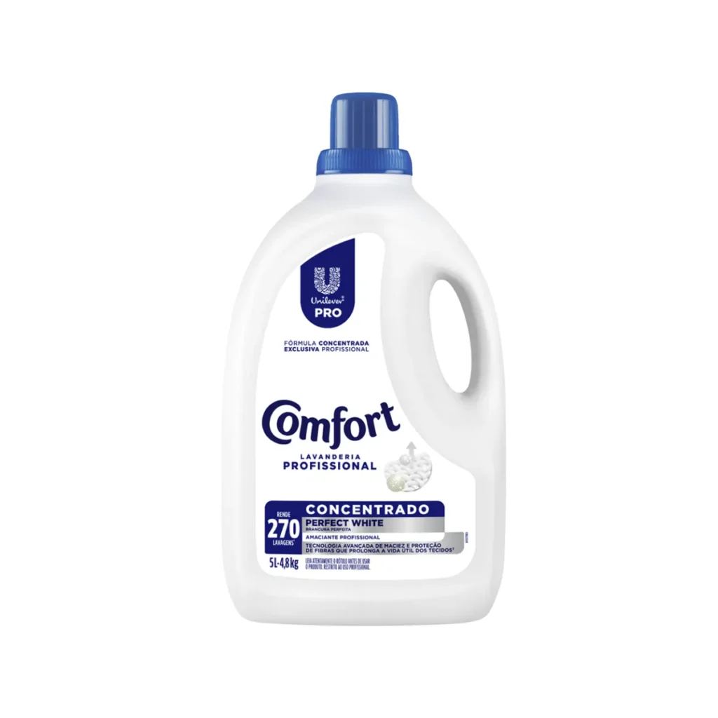 Amaciante Comfort Concentrado Perfect White Profissional 5L para brancura e maciez em lavanderias | Elite M4