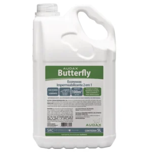Galão de 5 litros de Cera Líquida Impermeabilizante 2 em 1 Econowax Butterfly, com rótulo azul e detalhes em amarelo | Elite M4