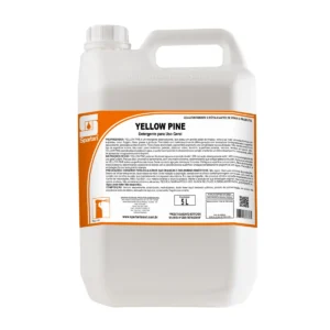 Galão de 5 litros de Detergente Desengraxante Yellow Pine Spartan, com rótulo em tons de verde e amarelo, destacando a fragrância de pinho e sua ação de limpeza e desengraxe. | Elite M4