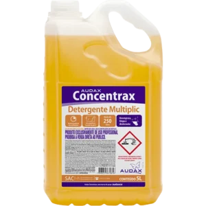 Galão de 5 litros do Detergente Desincrustante Ácido Concentrax Multiplic, com rótulo da marca Concentrax em destaque, sobre um fundo claro. | Elite M4