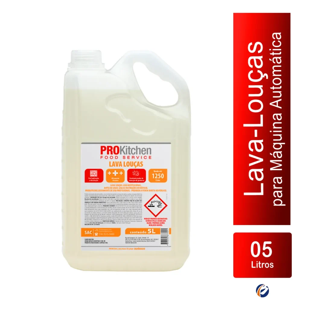 Galão de 5 litros do Detergente Lava Louças Prokitchen, com rótulo característico da marca e indicação de volume, sobre um fundo claro. | Elite M4