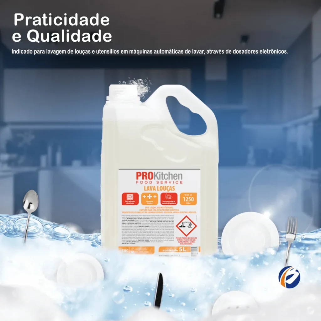 Galão de 5 litros do Detergente Lava Louças Prokitchen, com rótulo característico da marca e indicação de volume, sobre um fundo claro. | Elite M4