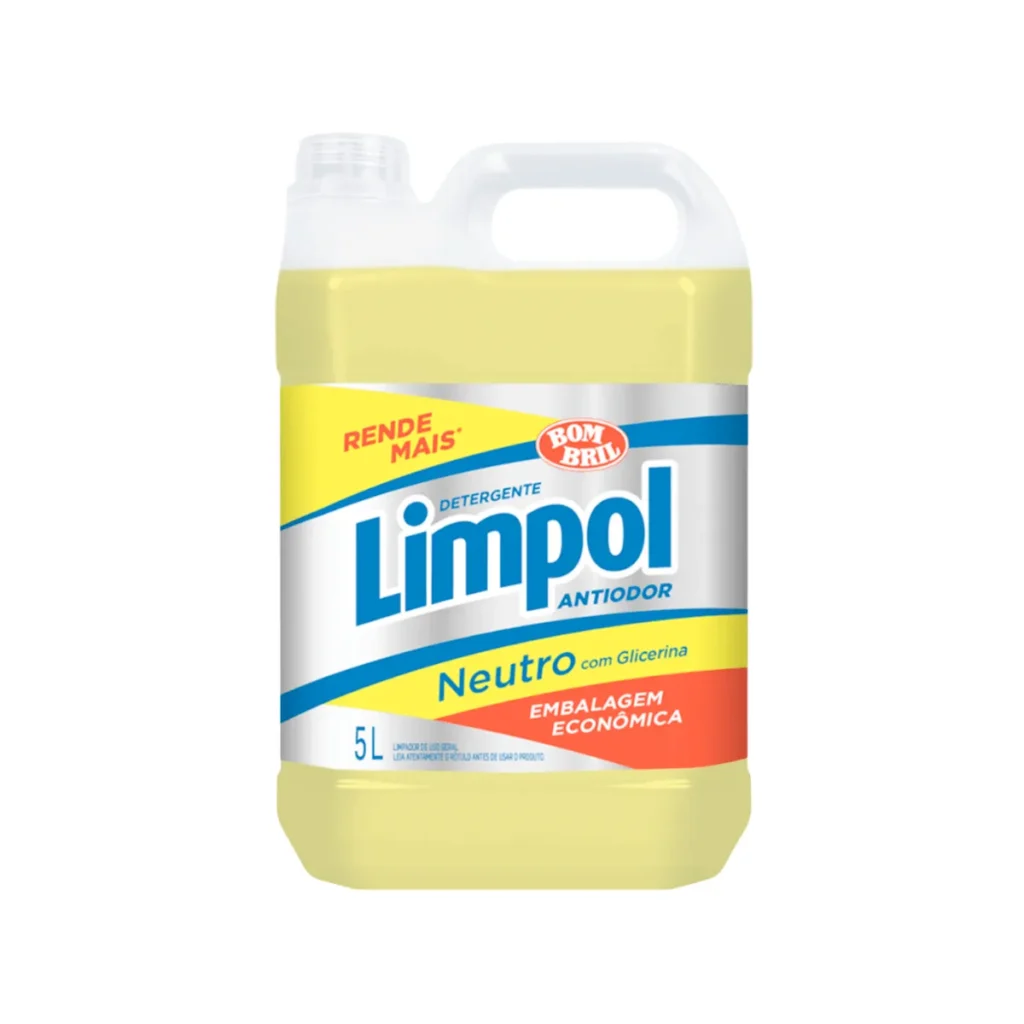 Galão de 5 litros do Detergente Neutro Limpol, com rótulo em tons de verde e amarelo, destacando sua ação neutra e poder de limpeza. | Elite M4
