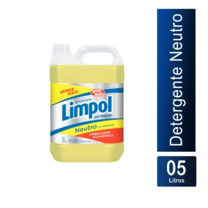 Galão de 5 litros do Detergente Neutro Limpol, com rótulo em tons de verde e amarelo, destacando sua ação neutra e poder de limpeza. | Elite M4
