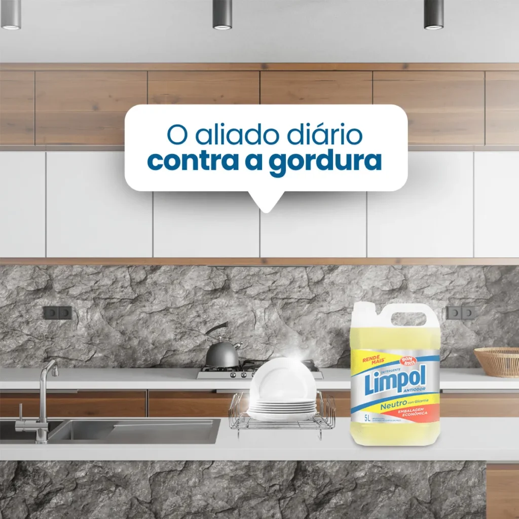 Galão de 5 litros do Detergente Neutro Limpol, com rótulo em tons de verde e amarelo, destacando sua ação neutra e poder de limpeza. | Elite M4