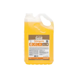 Galão de 5 litros do Detergente Neutro Multiuso Gold, com rótulo em destaque e líquido translúcido, sobre um fundo claro. | Elite M4