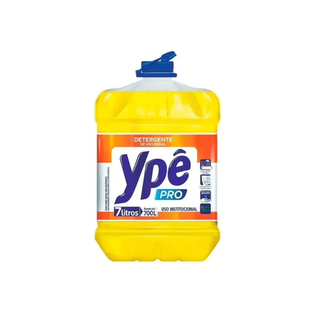 Galão de 7 litros do Detergente Neutro Profissional Ypê Pro, com rótulo azul e branco, destacando a marca Ypê Pro e a característica "Neutro". | Elite M4