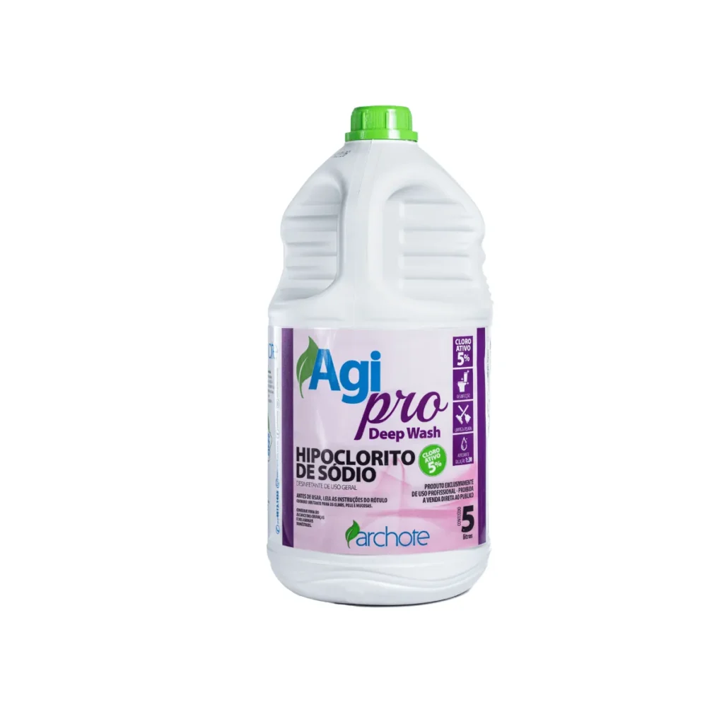 Frasco de Hipoclorito de Sódio 5% Concentrado Agipro 5L com rótulo da marca Agipro | Elite M4