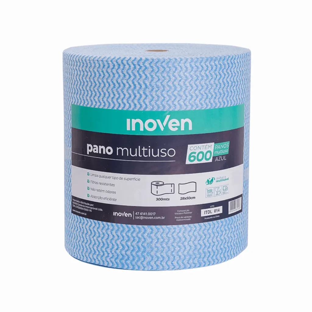 Bobina gigante de Pano Multiuso Inoven Azul de 28cm x 300m para limpeza profissional. Elite M4