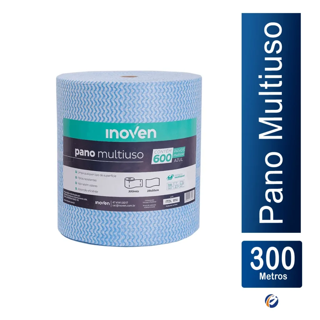 Bobina gigante de Pano Multiuso Inoven Azul de 28cm x 300m para limpeza profissional. Elite M4
