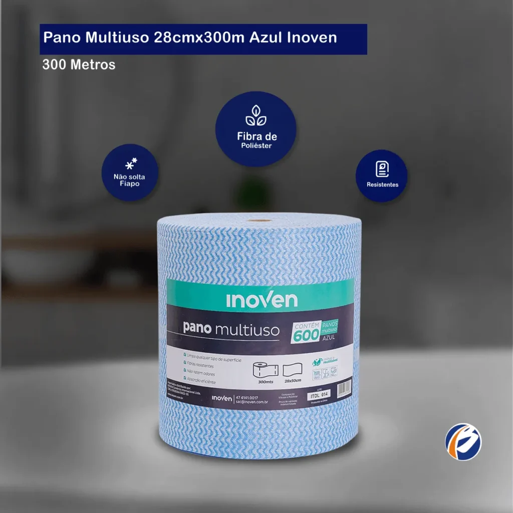 Bobina gigante de Pano Multiuso Inoven Azul de 28cm x 300m para limpeza profissional. Elite M4