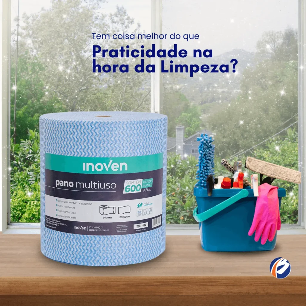 Bobina gigante de Pano Multiuso Inoven Azul de 28cm x 300m para limpeza profissional. Elite M4
