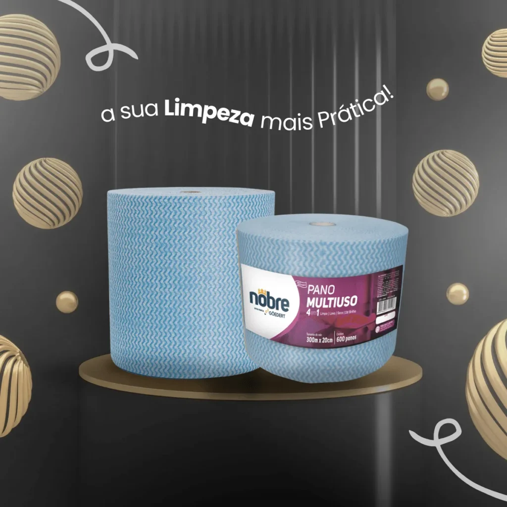 Rolo gigante de Pano Multiuso Nobre Azul de 20cm x 300m para limpeza profissional. Elite M4
