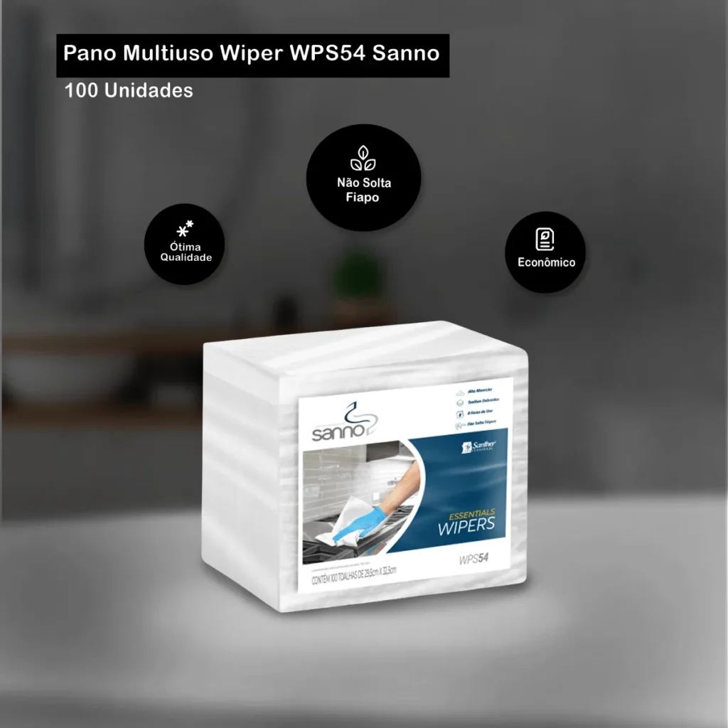 Pacote de Pano Multiuso Sanno Wiper WPS54 com 100 unidades para limpeza profissional. Elite M4