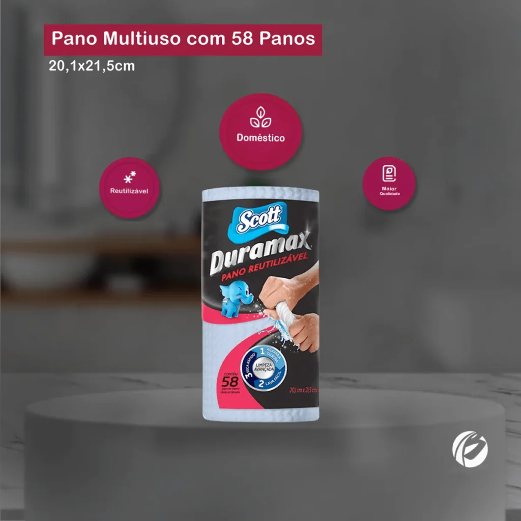Rolo de Pano Multiuso Scott Duramax Azul com 58 unidades para limpeza. ELITE M4