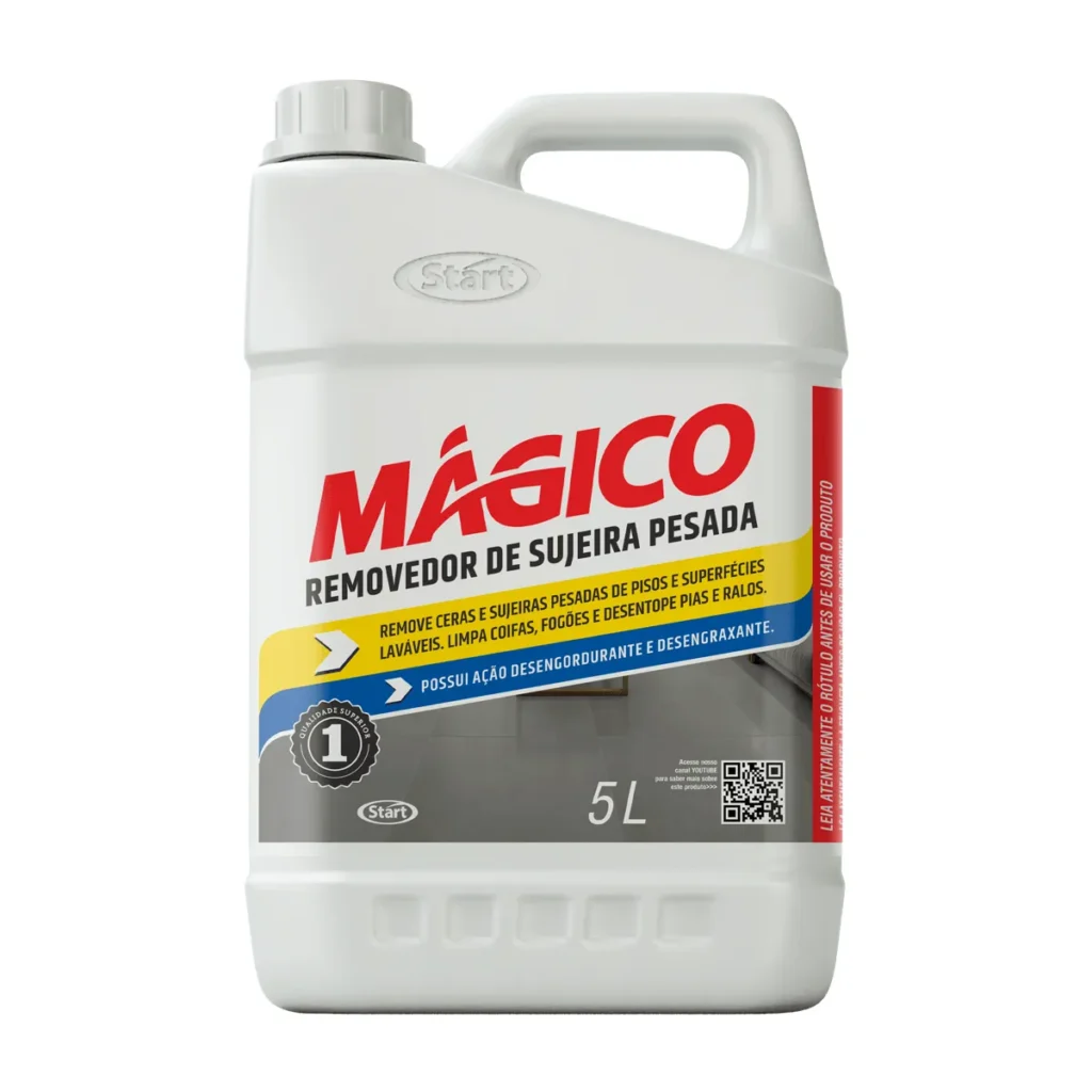 Frasco de 5 litros do Removedor Concentrado Start Magic, com rótulo em destaque e líquido translúcido, sobre um fundo claro. | Elite M4
