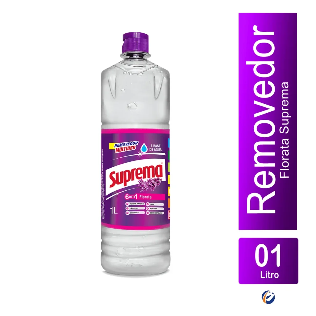 Frasco de 1 litro do Removedor Perfumado Suprema Florata, com rótulo em destaque e líquido translúcido, sobre um fundo claro. | Elite M4