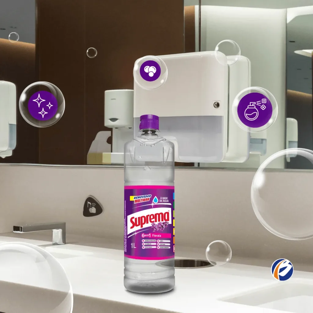 Frasco de 1 litro do Removedor Perfumado Suprema Florata, com rótulo em destaque e líquido translúcido, sobre um fundo claro. | Elite M4