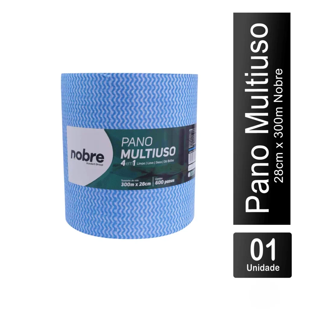 Rolo de Pano Multiuso Nobre Azul com 28cm de largura e 300m de comprimento para uso profissional. Elite M4