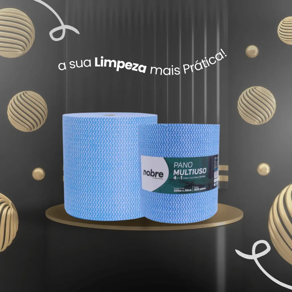 Rolo de Pano Multiuso Nobre Azul com 28cm de largura e 300m de comprimento para uso profissional. Elite M4